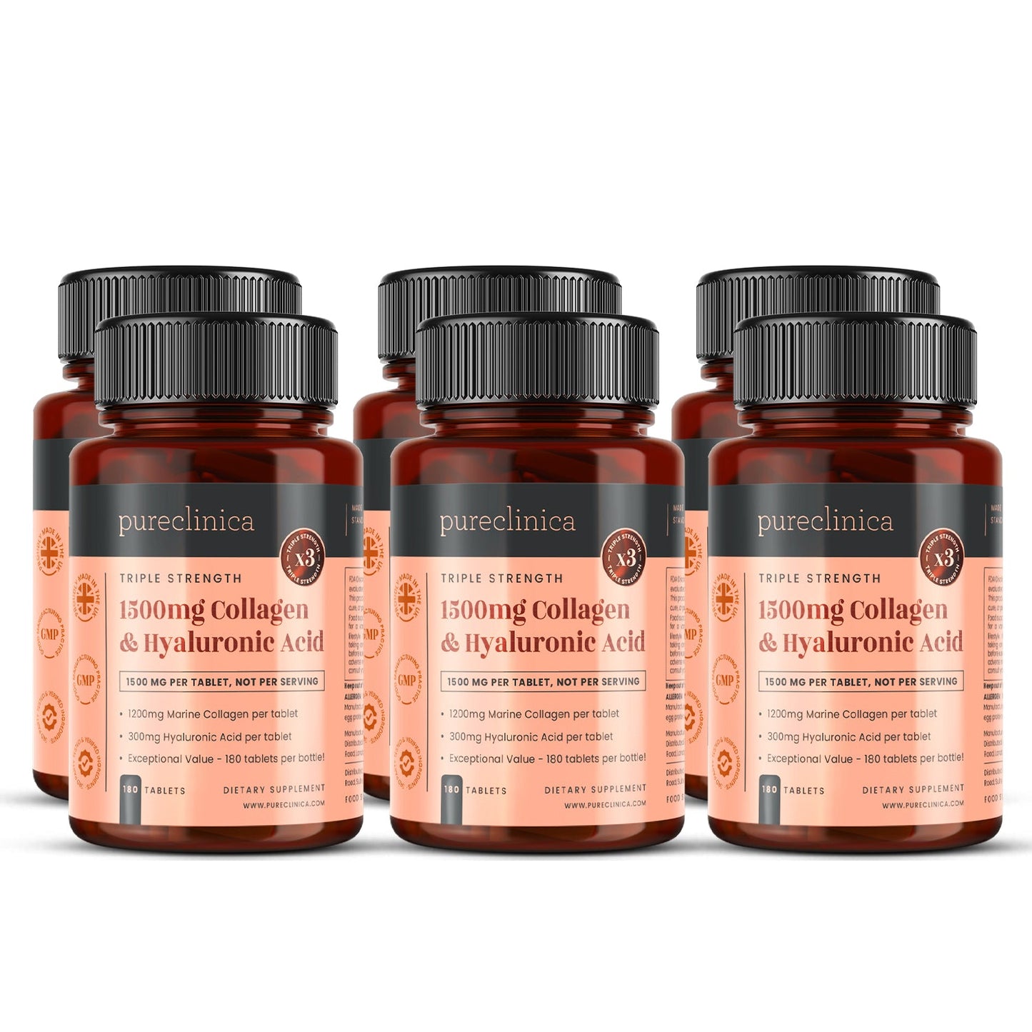 Triple Strength Collagen AND Hyaluronic Acid - 1500mg x 180 tablets (1200mg collagen, 300mg HA in one tablet)