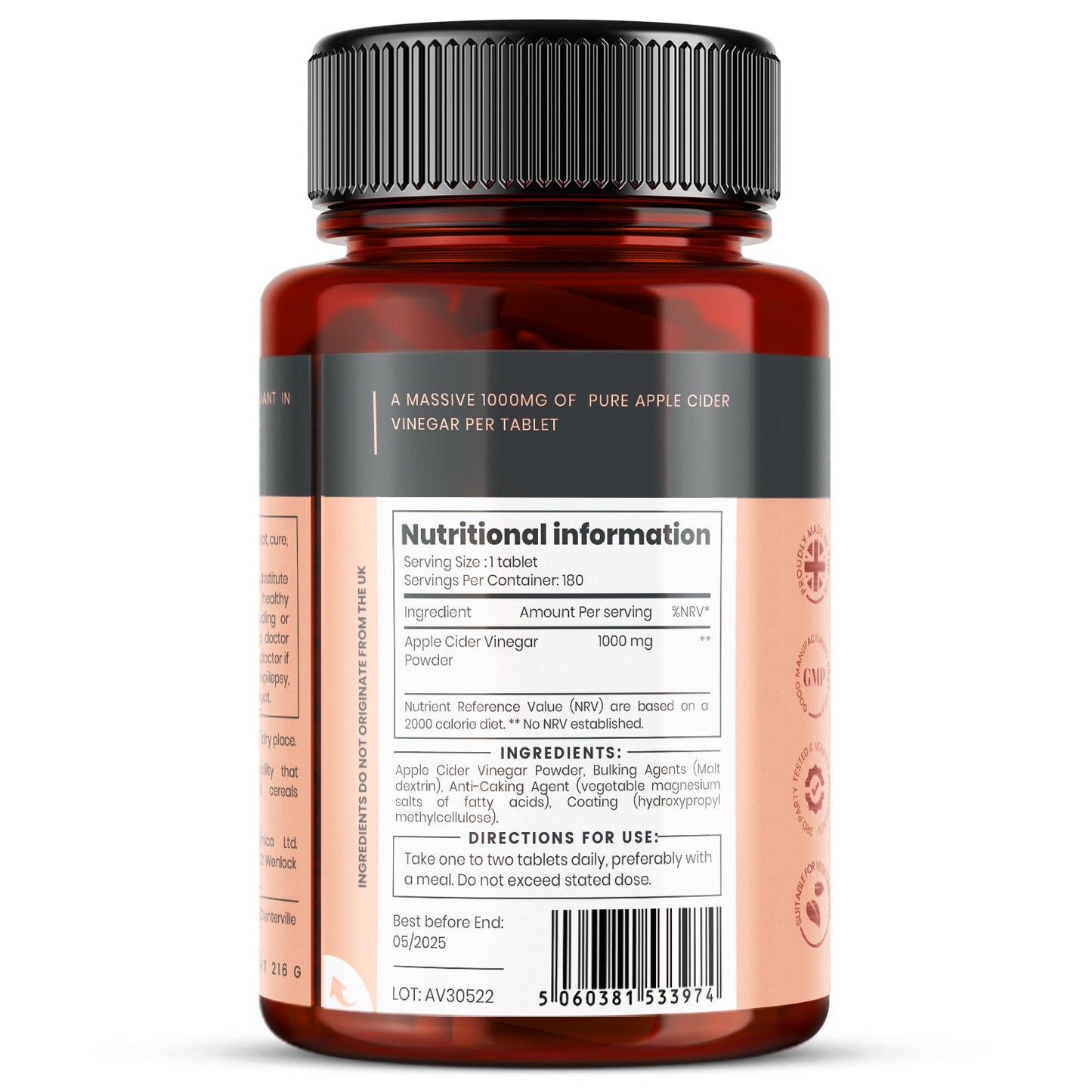Double Strength Apple Cider Vinegar 1000mg x 180 Tablets