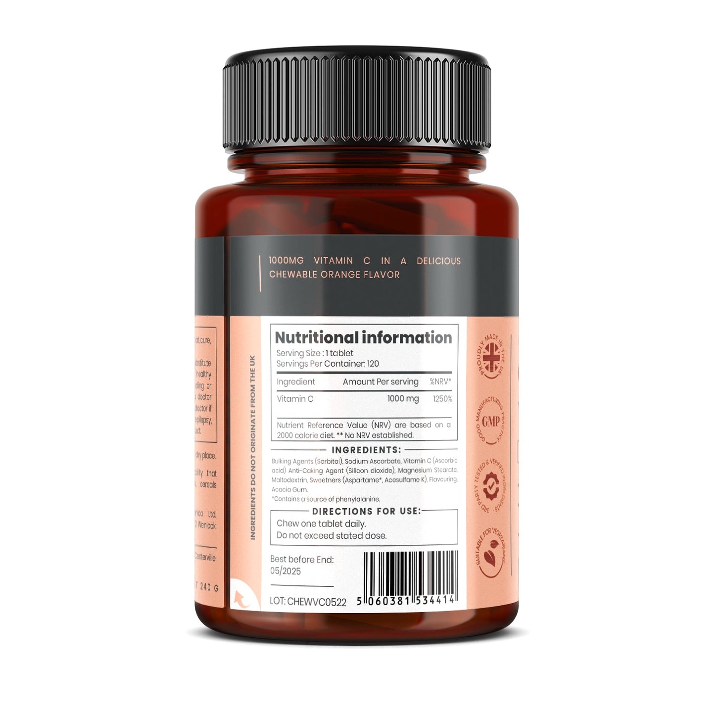 Double Strength Chewable Vitamin C 1000 mg  x 120 tablets