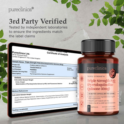 Triple Strength PQQ (Pyrroloquinoline Quinone)  30mg x 60 Veggie Capsules