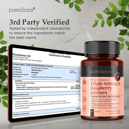 Triple Strength Raspberry Ketones (1500mg x 180 tablets) - with Acai and Resveratrol